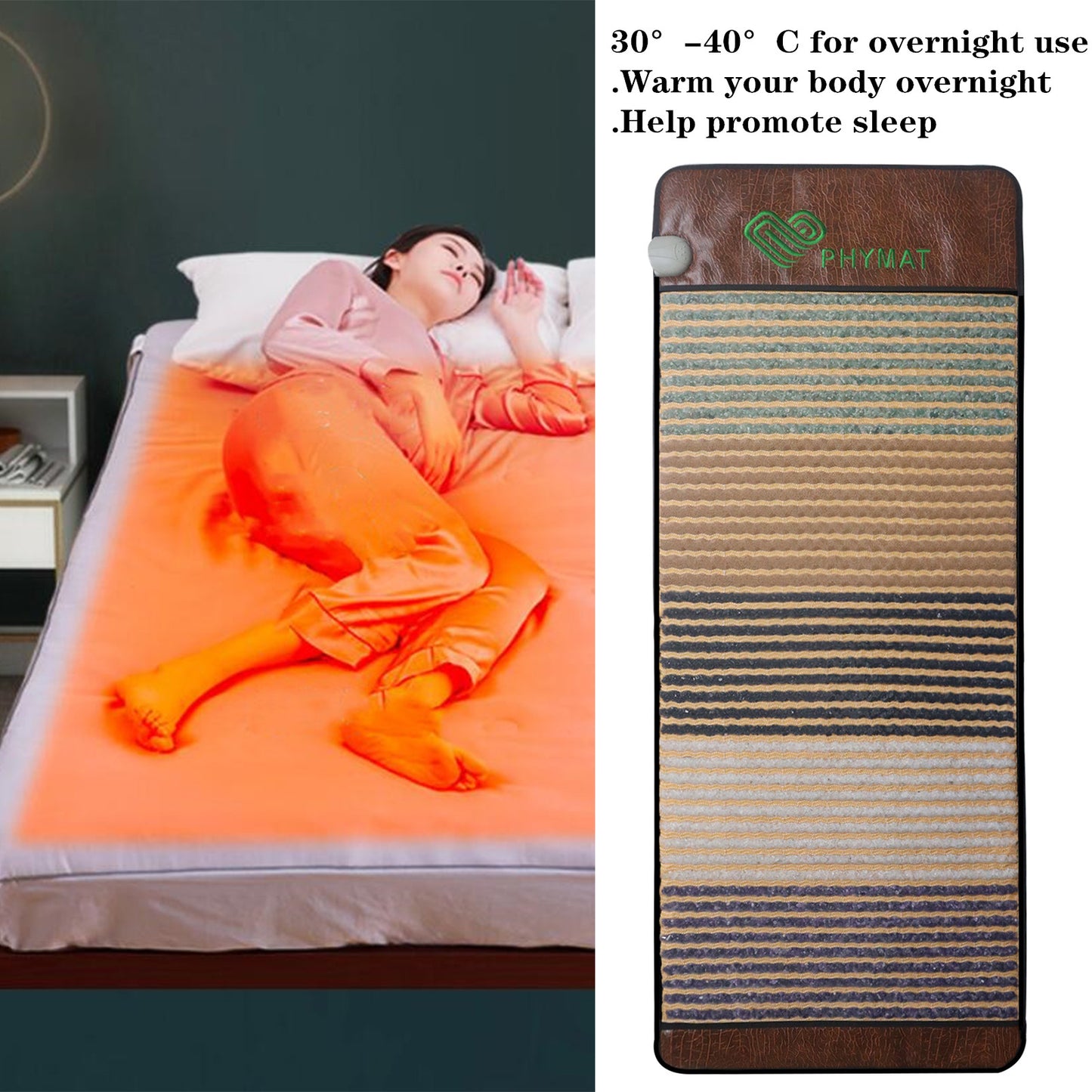 PHYMAT Far Infrared Heating Pad - 5 Kind Gemstone - Rollable Infrared Mat（59x23inch） PHYMAT