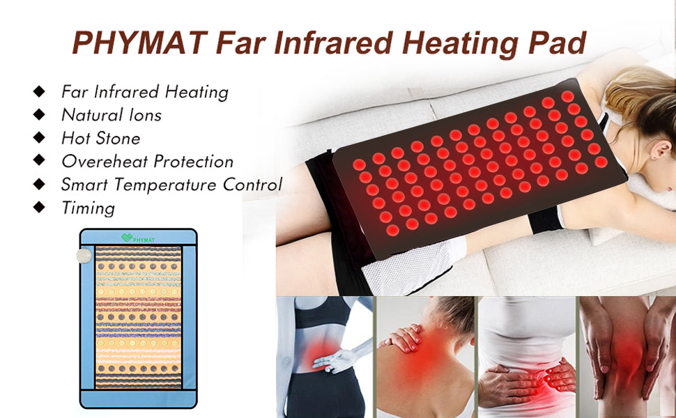PHYMAT Far Infrared Heating Pad for Full Back Infrared Mat - 7 Kind Natural Gemstone Crystal (23"x16") US 110V PHYMAT