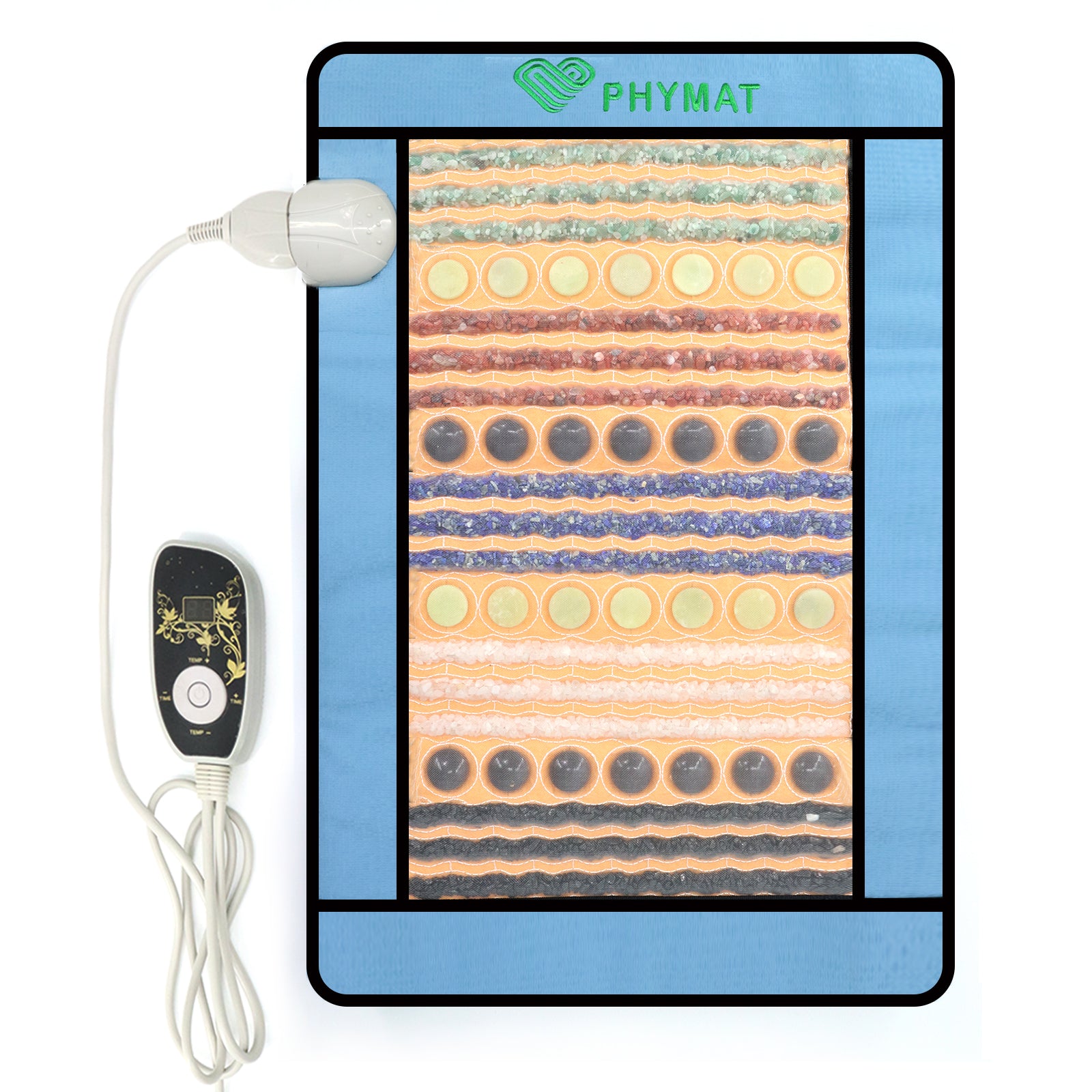 PHYMAT Far Infrared Heating Pad for Full Back Infrared Mat - 7 Kind Natural Gemstone Crystal (23"x16") US 110V PHYMAT